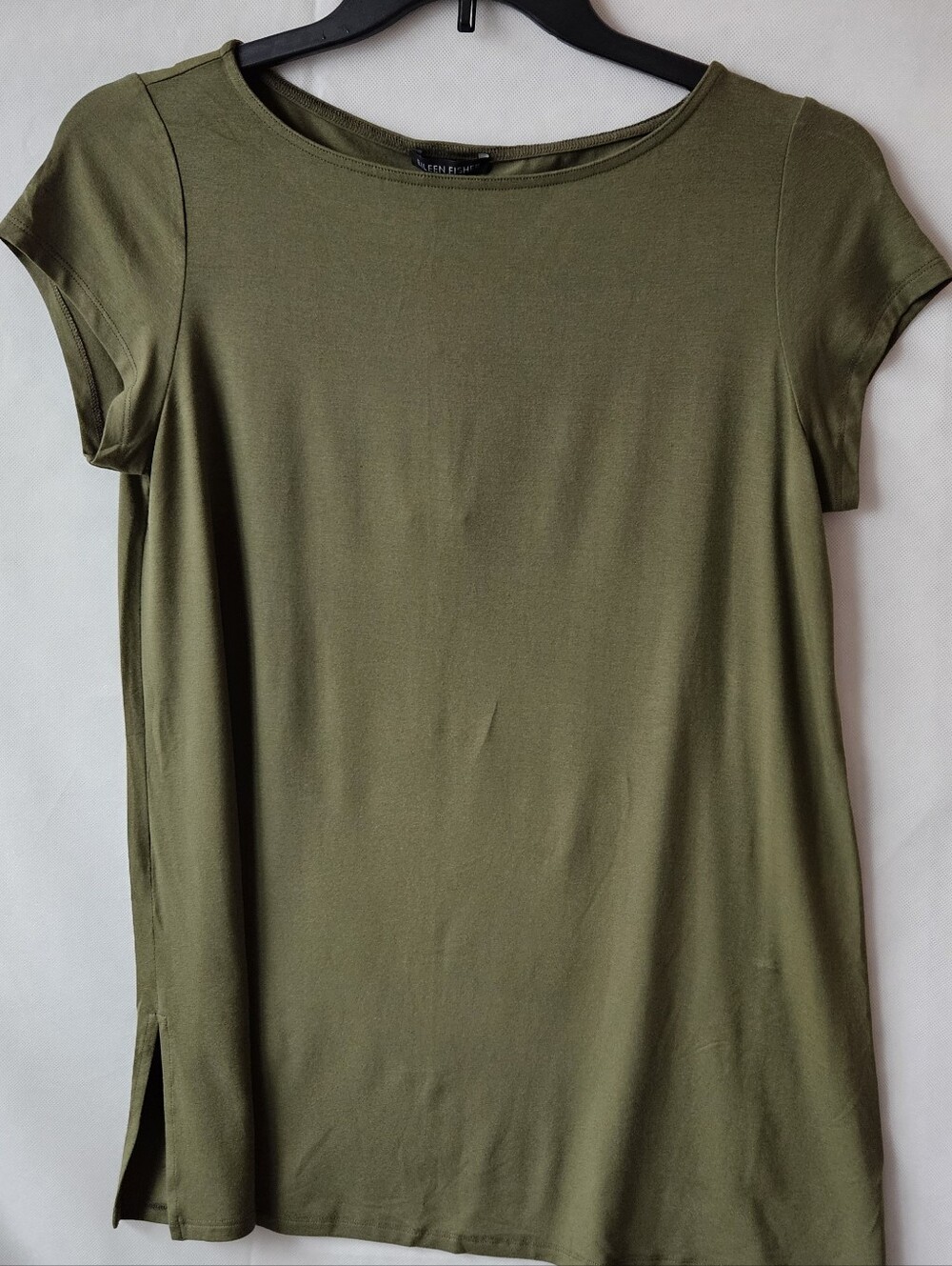Eileen Fisher Viscose Cap Sleeve Tunic Top Size M, Green Olive Lagen Look NWT